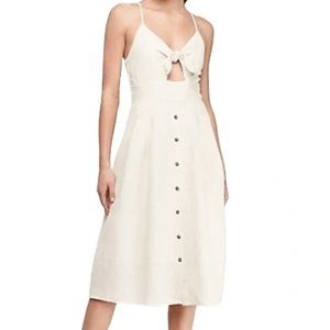 Express Linen-Blend Button Front Tie Midi Dress in Mineral